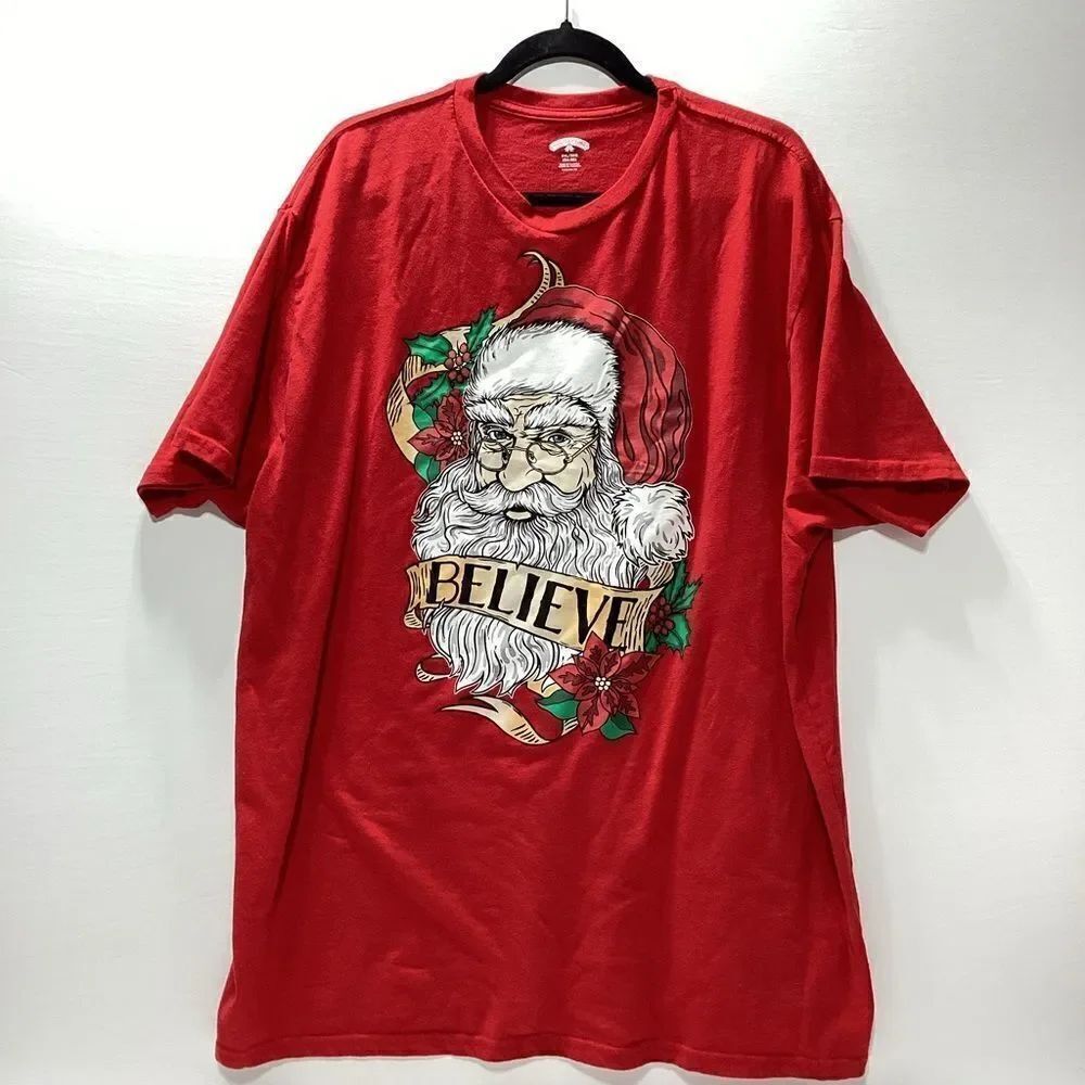 Believe Santa Shirt 3XL Mens Graphic Red Santa T-shirt Holiday Time 3XL